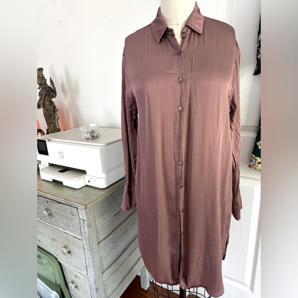 Olivaceous dark muted mauve shirt dress or long tunic - medium